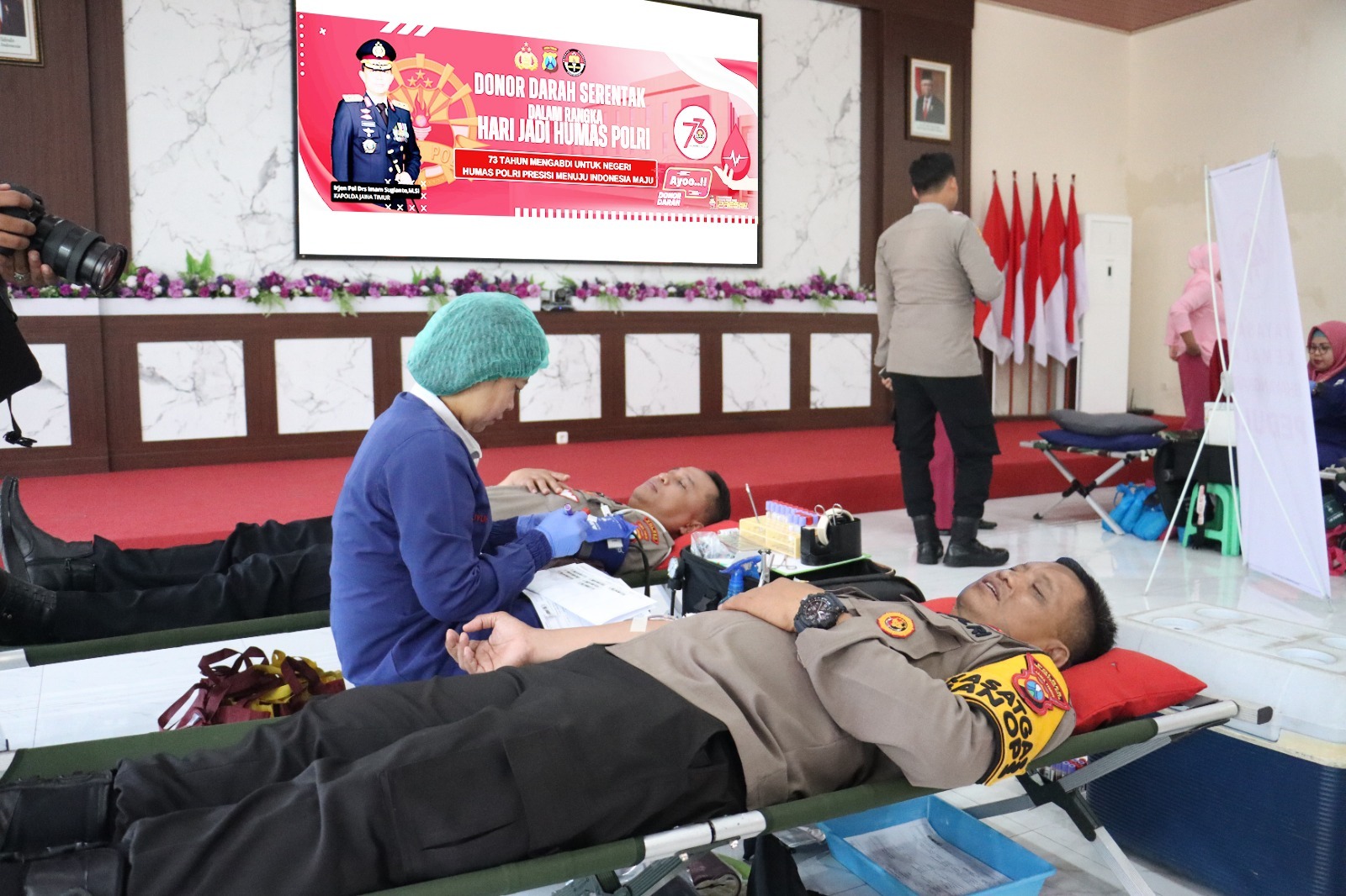 Peringati Hari Jadi Humas  Polri Ke-73,  Polres Mojokerto Kota Gelar Donor Darah Bersama Media